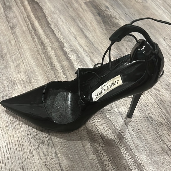 Jimmy Choo Vita 100 Lace Up Black Patent Leather Heels Shoes Pumps Size 38 - Picture 6 of 14